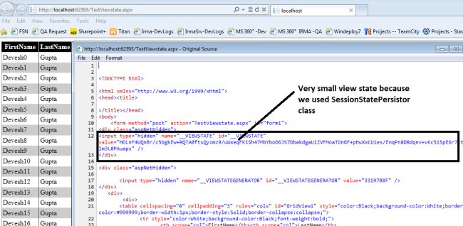 view source to check viewstate